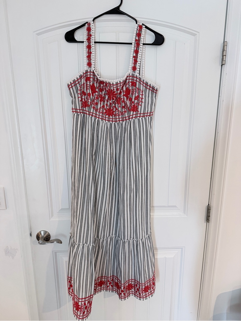 kate spade Black and White Striped Dress with Red Embroidery